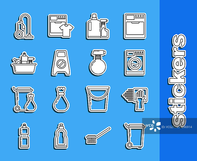 线条集合：垃圾桶、清洁服务、洗衣机图片素材