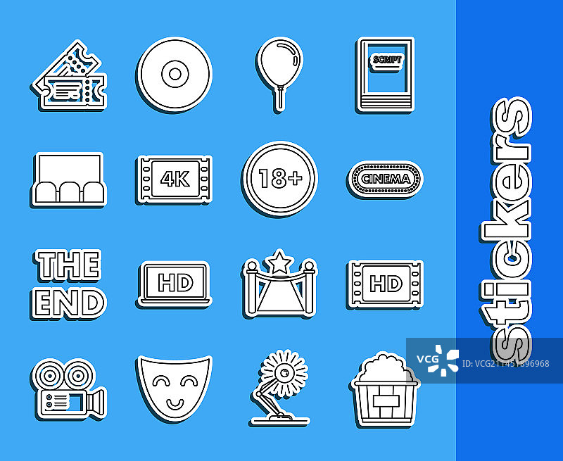 纸板箱爆米花4K电影胶片线条图片素材