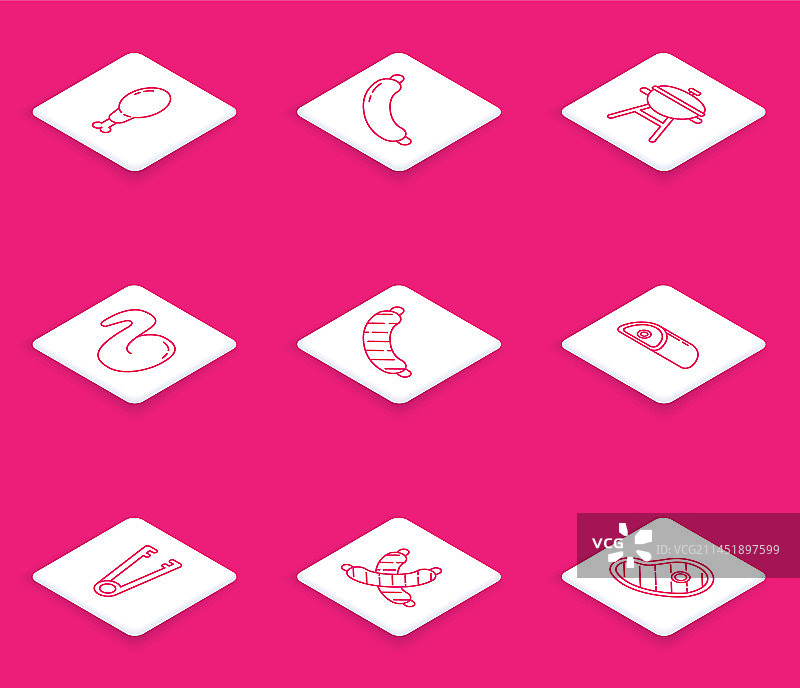 线条集：鸡腿、香肠和烧烤架图片素材