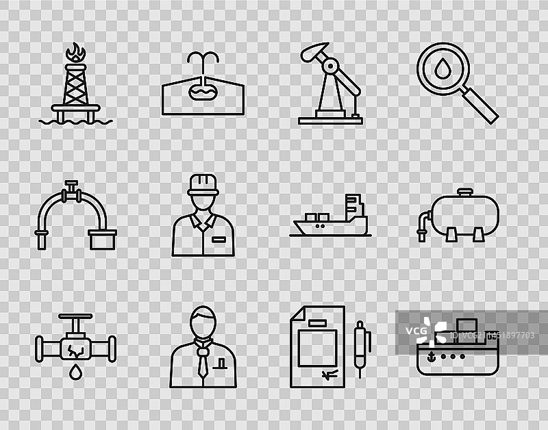 漏水油的破裂管道套装图片素材