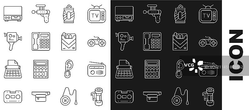 线条胶卷、录音机和天线图片素材