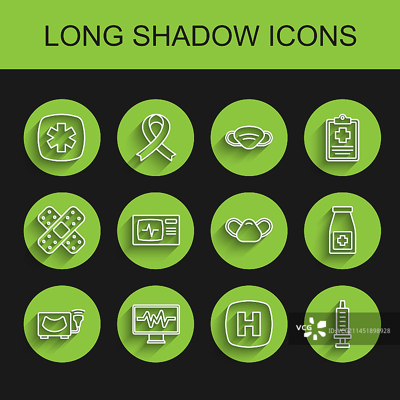 带心电图的超声波监护仪线条合集图片素材