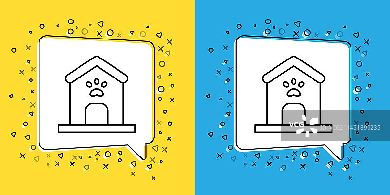 包含狗屋和爪印宠物图标的线条图片素材