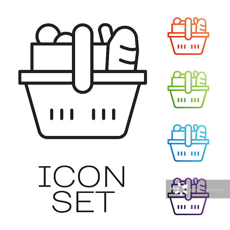 购物篮和食物图标图片素材