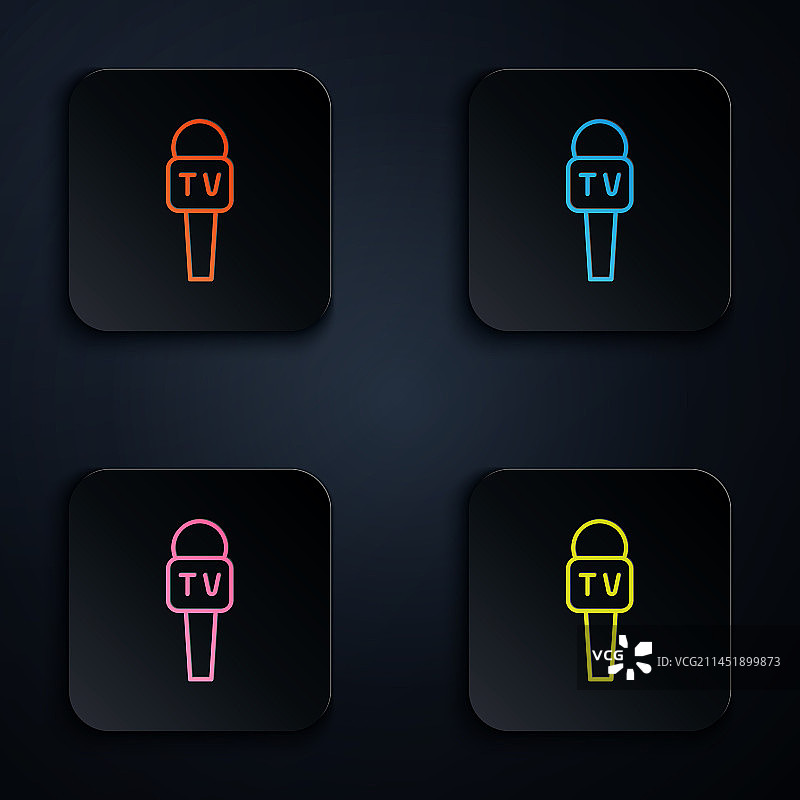 黑色背景上的彩色霓虹灯麦克风图标图片素材