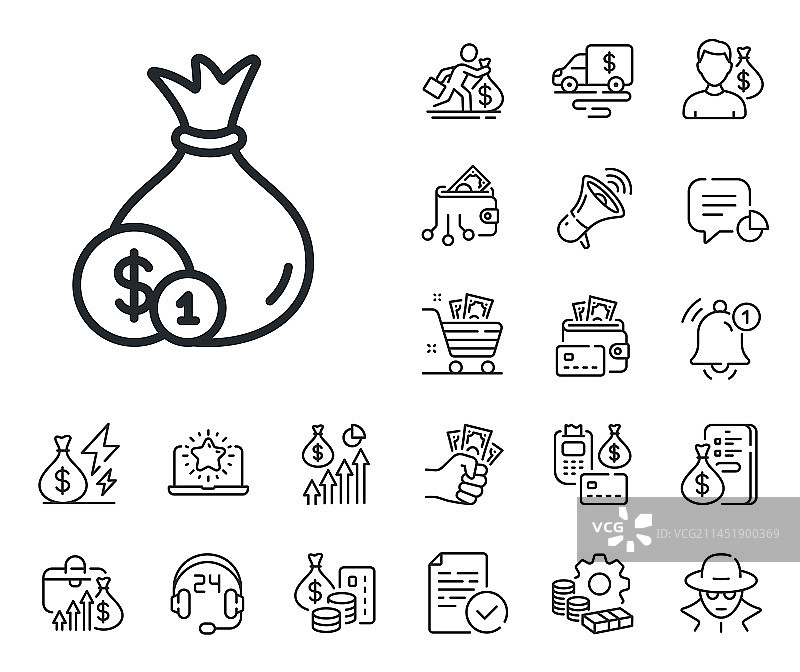 钱袋线条图标：现金银行货币图片素材