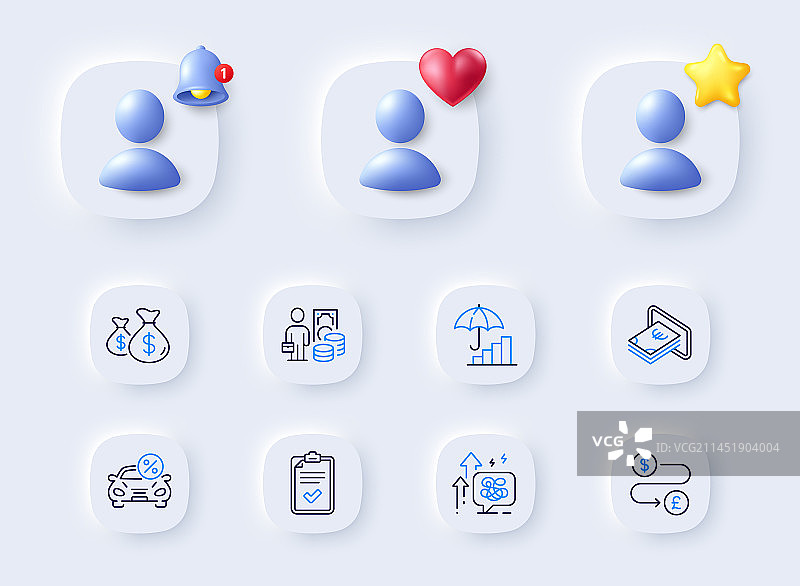 通货膨胀、金钱利润和汽车租赁线图标图片素材