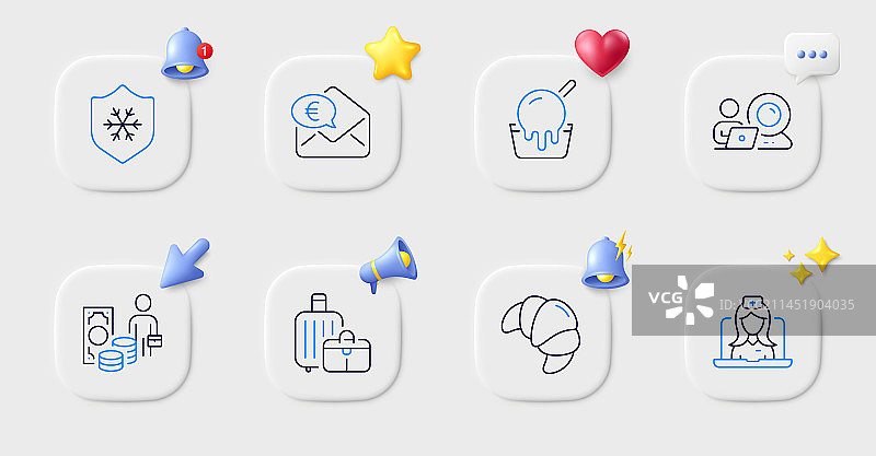 远程医疗视频会议和羊角面包线条图片素材