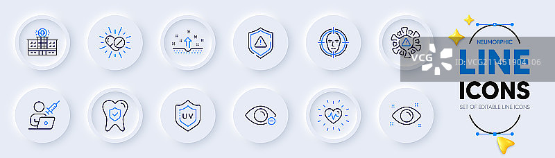 清洁皮肤、心跳和医疗药品线性图标图片素材