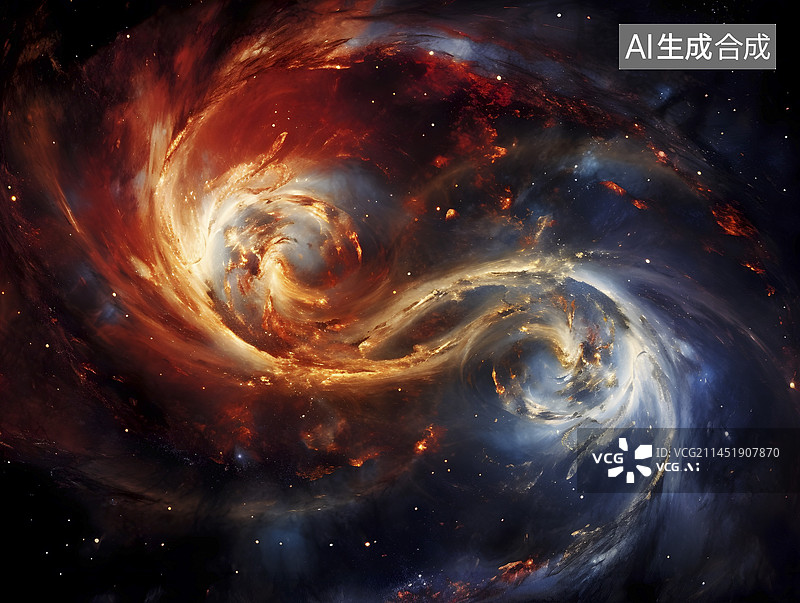 【AI数字艺术】两个螺旋星系相碰撞图片素材
