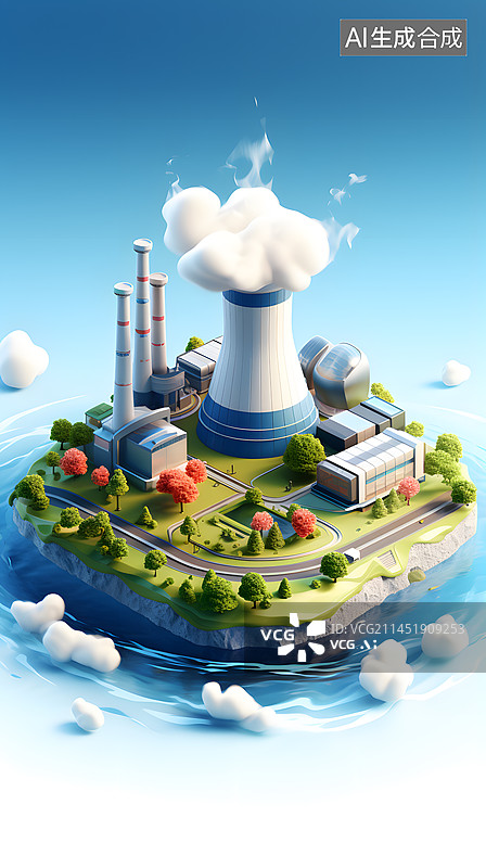 【AI数字艺术】3D核电站模型和核污染图片素材