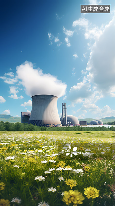 【AI数字艺术】晴天下的核电站图片素材