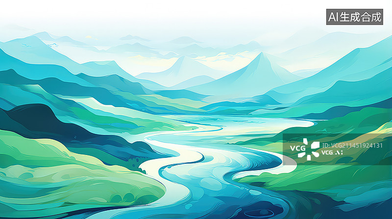 【AI数字艺术】绿水青山就是金山银山插画图片素材