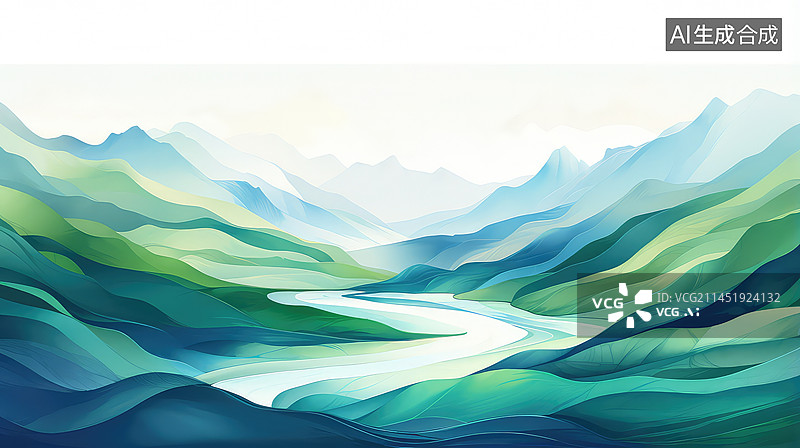 【AI数字艺术】绿水青山就是金山银山插画图片素材