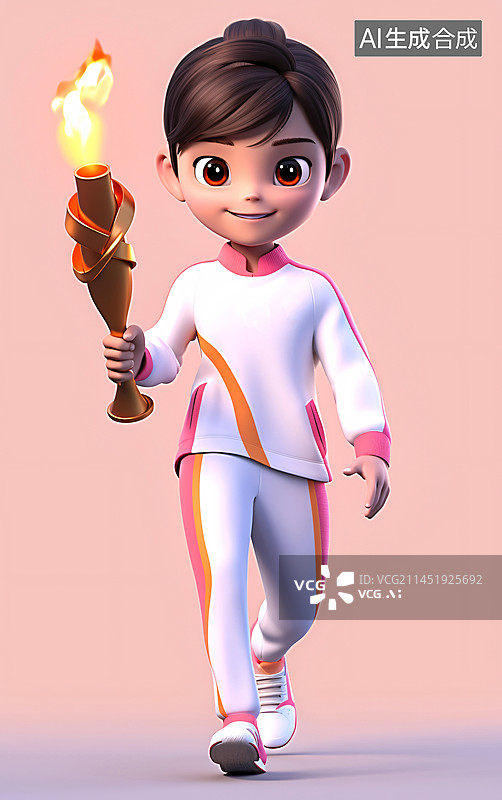 【AI数字艺术】女运动员在运动会中传递火炬3D人物图片素材