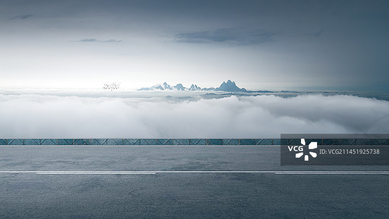 云海远山与公路图片素材