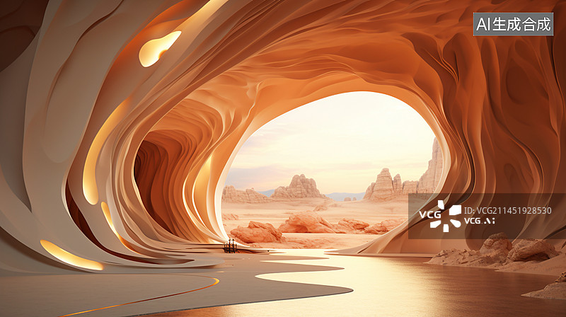 【AI数字艺术】3D沙漠现代抽象空间背景图片素材