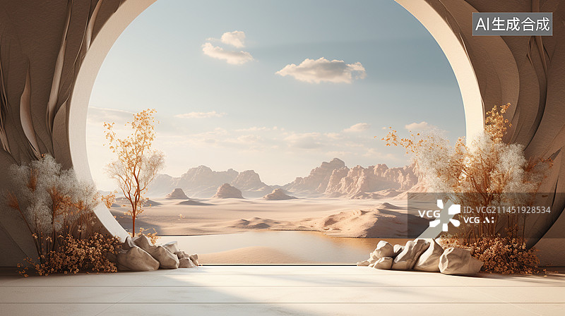 【AI数字艺术】3D沙漠现代抽象空间背景图片素材