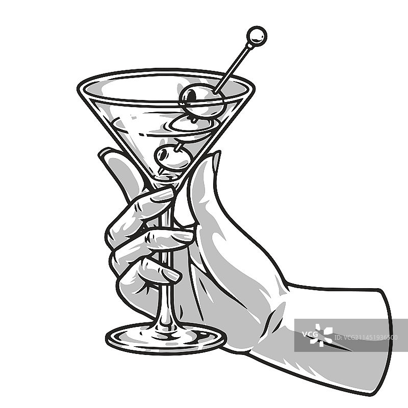 手持马提尼酒贴纸单色图片素材