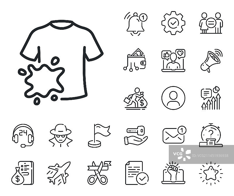 脏T恤线条图标，洗衣衬衫标志图片素材