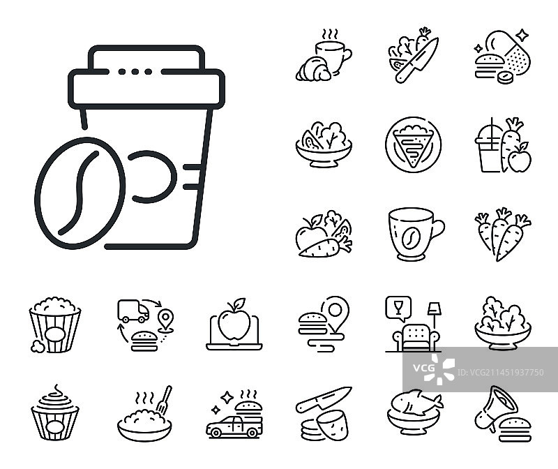 热拿铁标志茶的咖啡外卖线条图标图片素材