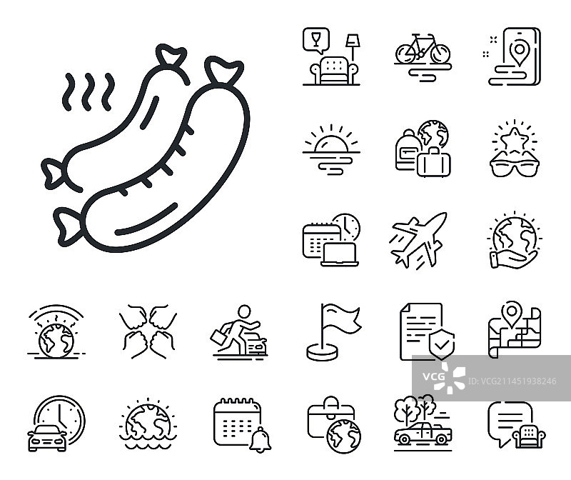 烤香肠线条图标：烧烤肉类食品标志图片素材