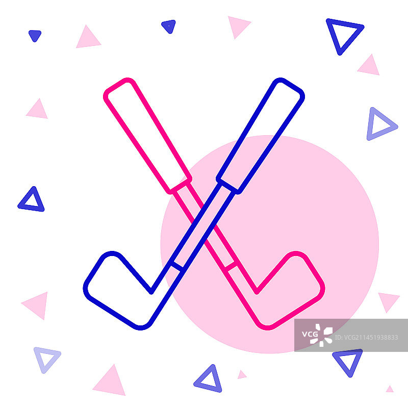 白色背景上的高尔夫球杆交叉线条图标图片素材