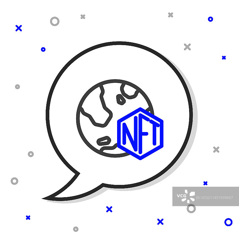 白色背景上的NFT数字加密艺术线条图标图片素材
