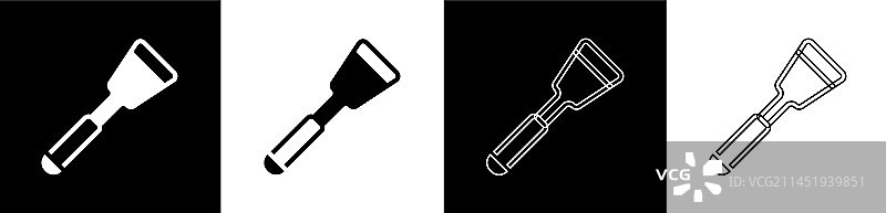 黑白背景的锅铲图标套装图片素材