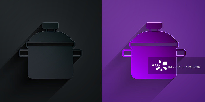 黑色背景剪纸风格烹饪锅图标图片素材