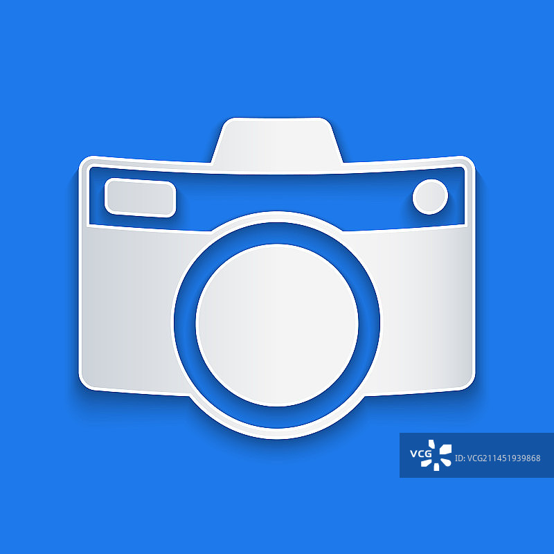 蓝色背景上的剪纸照相机图标图片素材
