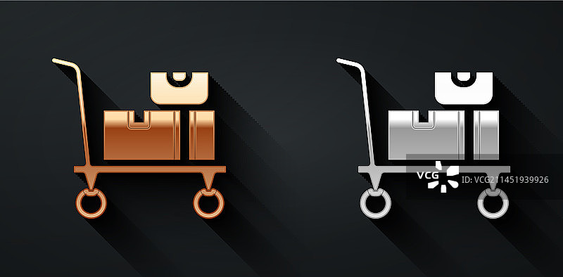 金色和银色手推车和箱子图标图片素材