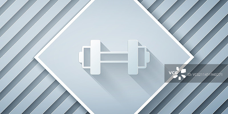 纸雕风格：灰色背景上的哑铃图标图片素材