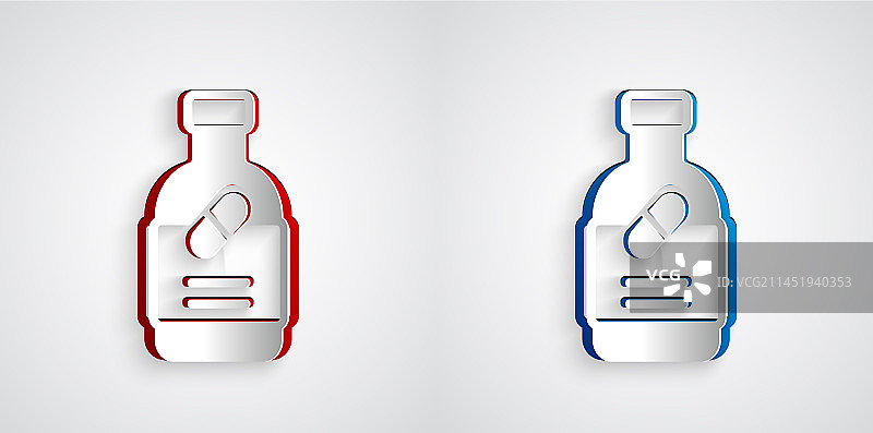 剪纸风格的药瓶和药丸图标图片素材