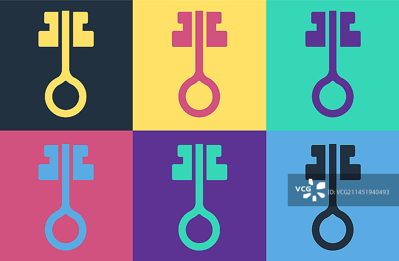 彩色背景上的波普艺术老式魔法钥匙图标图片素材