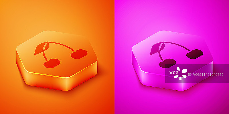 2.5D樱桃图标，橙粉色背景图片素材