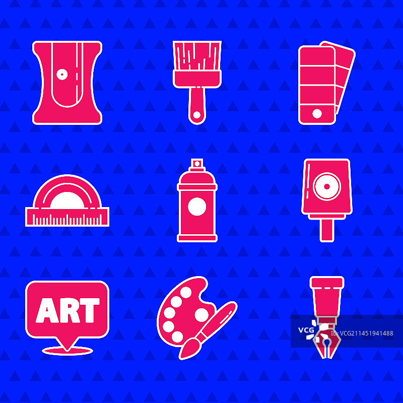 油漆喷雾罐、刷子和调色板喷泉套装图片素材