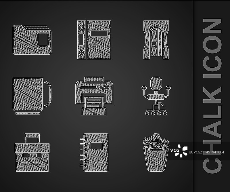 打印机、螺旋笔记本和垃圾桶图片素材