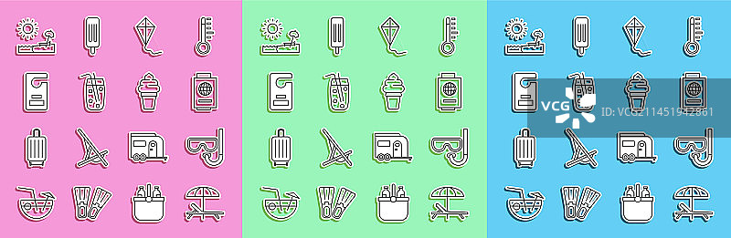 躺椅、遮阳伞、潜水面罩和呼吸管图片素材