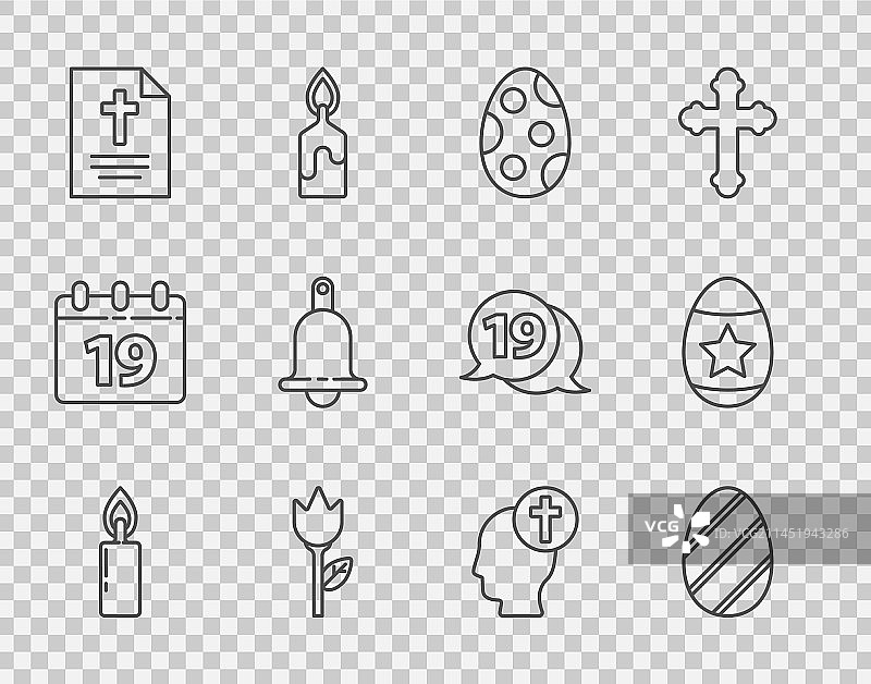 燃烧的蜡烛复活节彩蛋郁金香线条组合图片素材