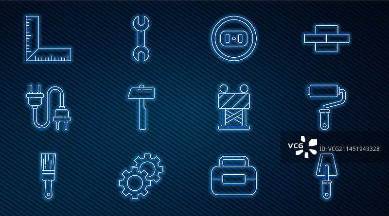 泥刀油漆滚筒刷子与电线图片素材