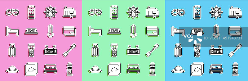 灯塔、桨、信用卡和轮船线条图片素材