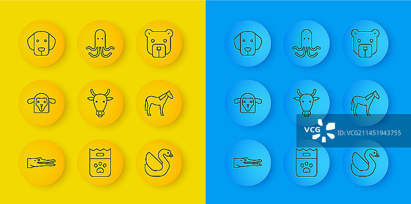 鳄鱼绵羊头牛天鹅鸟图标图片素材