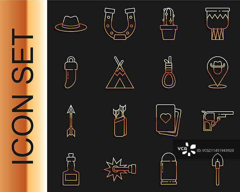 铲子、左轮手枪和牛仔定位图标图片素材