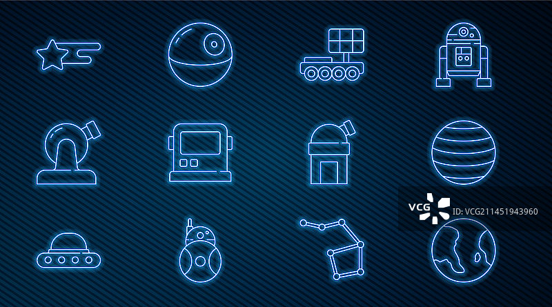 地球仪、金星、火星探测器线条图标图片素材