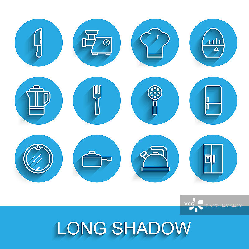 砧板煎锅刀具水壶线条组合图片素材