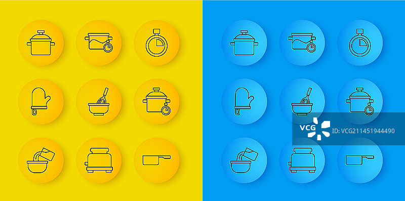 平底锅烤箱手套厨房搅拌器线条合集图片素材