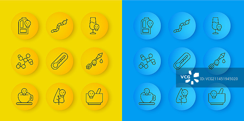 咖啡杯、骷髅头与化学式线条图标图片素材