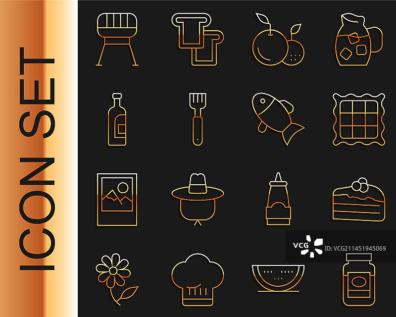 果酱罐、蛋糕和格子餐巾线稿图片素材