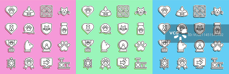 猫抓板玩具和爪印线条图标图片素材